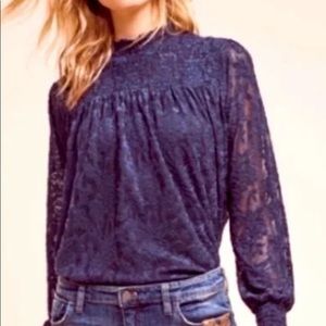 Anthropologie Deletta Navy Blue Lace swing Top. Size small. Never worn.